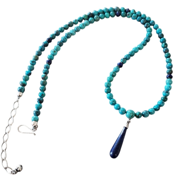 Jay King Turquoise Bead and Lapis Sterling Silver Long Necklace - Picture 5 of 15
